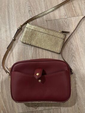 Gili New Crossbody Bag in burgundy with Gold - has wallet included